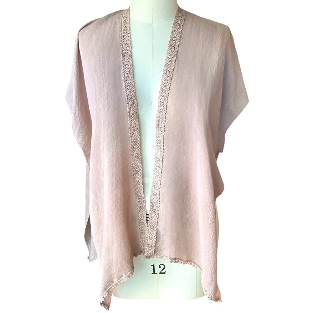 STEVE MADDEN Rose Pink Mauve Boho Shawl Cape Bohemian Kimono Wrap ~ OSFM